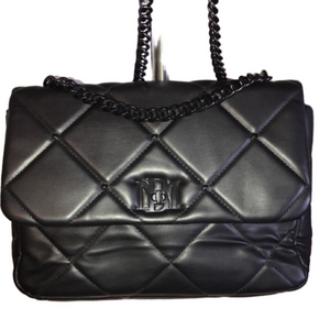 Bagley Mitschka Quilted Vegan leather with black chain letter lock hand bag EUC